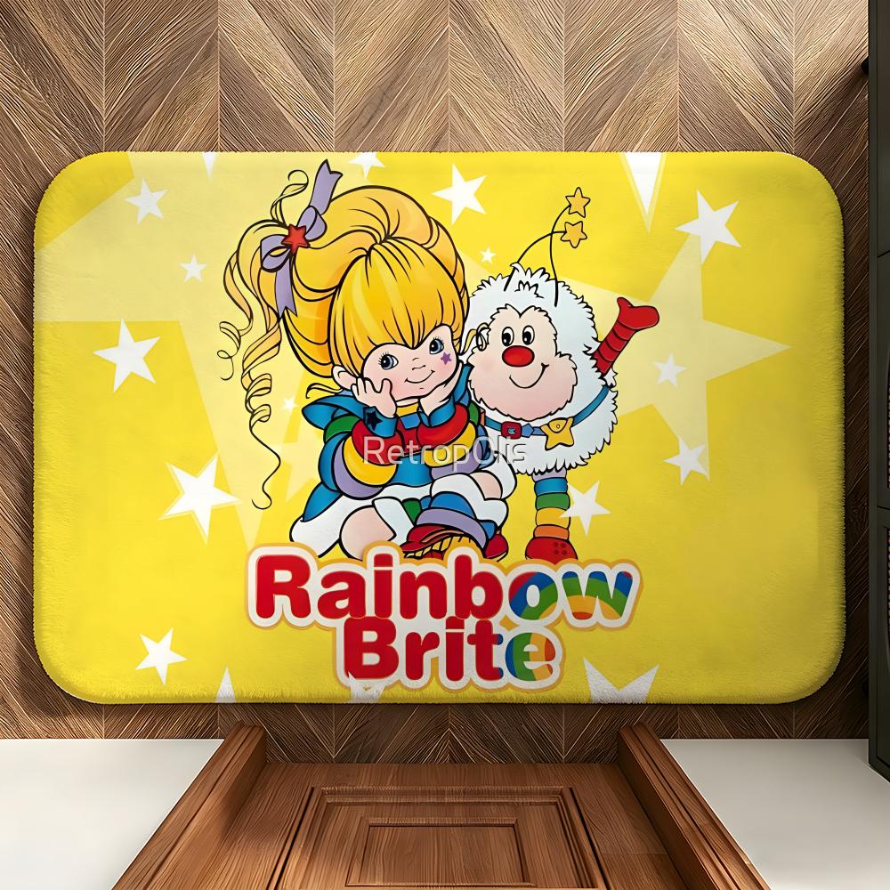 Character R-Rainbow B-Brite Floor Mat Soft Flannel Floor Mat Suitable for Entryways, Living Rooms, Bedrooms, and Bathrooms