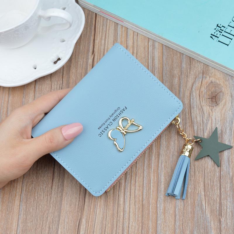 Butterfly Cute Mini Purse Tassels Leather Card Holder Wallets Vintage Design Women Fashion Bifold Wallets