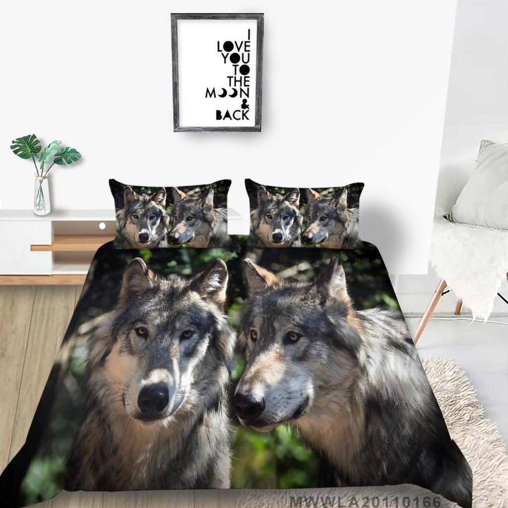 3D Wolf Print Pillowcase and Quilt Cover Full Size Bedroom Home Bedding Set Fashion Home Bedding Gift