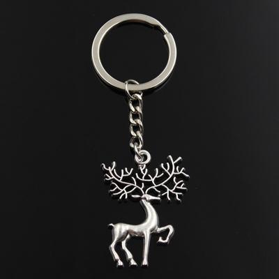 Mode porte-clés 40x30mm noël cerf wapiti couleur argent pendentifs bricolage hommes bijoux voiture porte-clés porte-anneau Souvenir pour cadeau