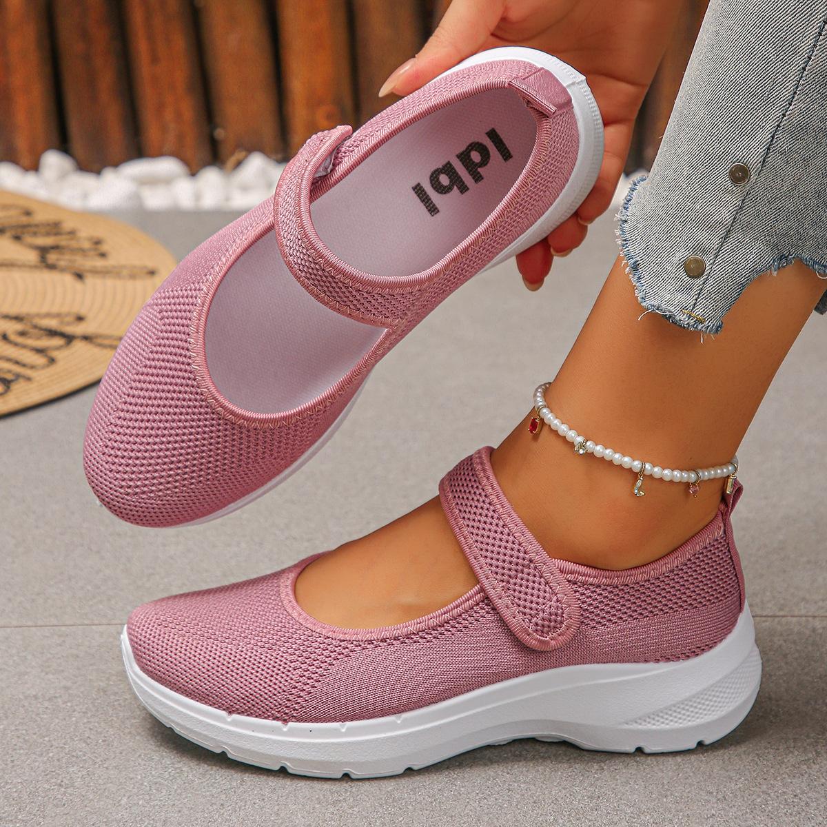 

Повседневная однотонная обувь для женщин, новая летняя модель с дышащей сетчатой поверхностью и спортивными элементами, повседневные сандалии для женщин, изготовленные по технологии Flyknit 36 розовый