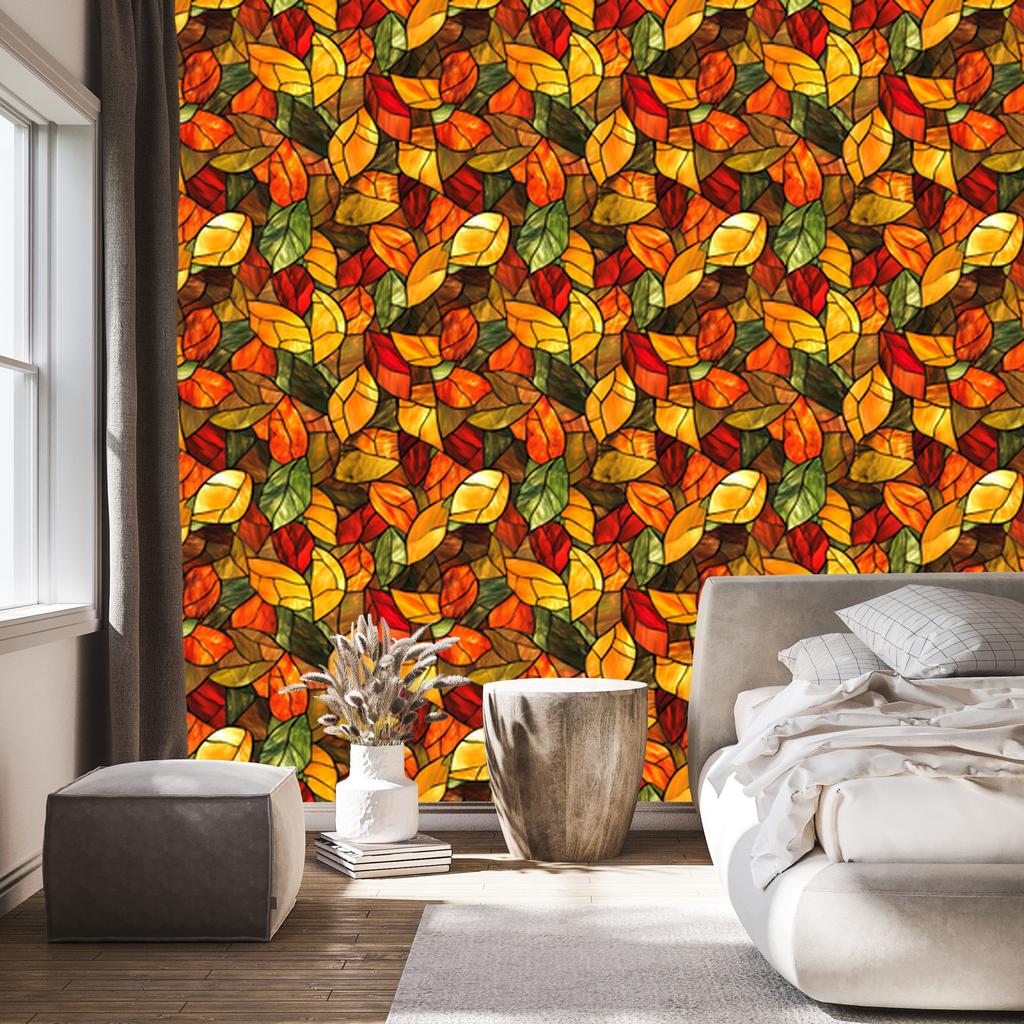 Gold and ochre stained glass wallpaper for living room and bedroom 50x1000