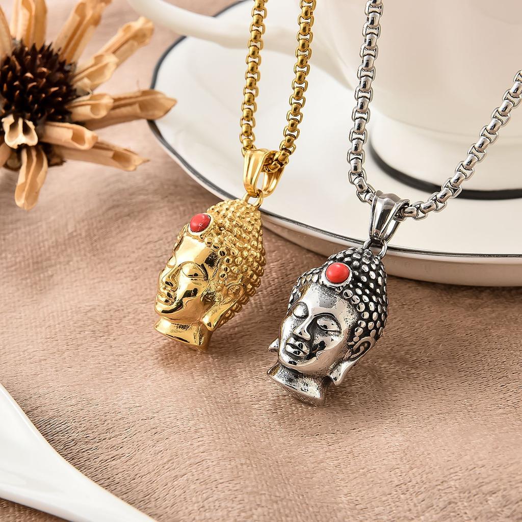 Accessories Retro Personality Accessories Necklace, Stainless Steel Buddha Sakyamuni Buddha Statue Men's Pendant