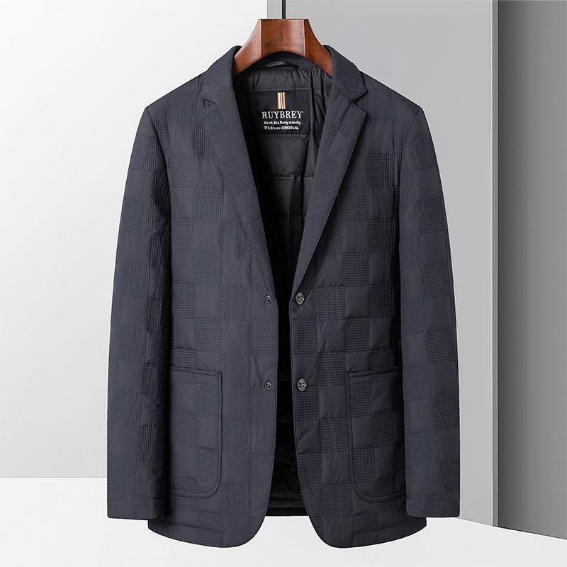 

Легкий пуховик для мужского костюма с воротником в форме ромба, осенне-зимняя повседневная короткая теплая куртка для среднего возраста 4XL темно-синий