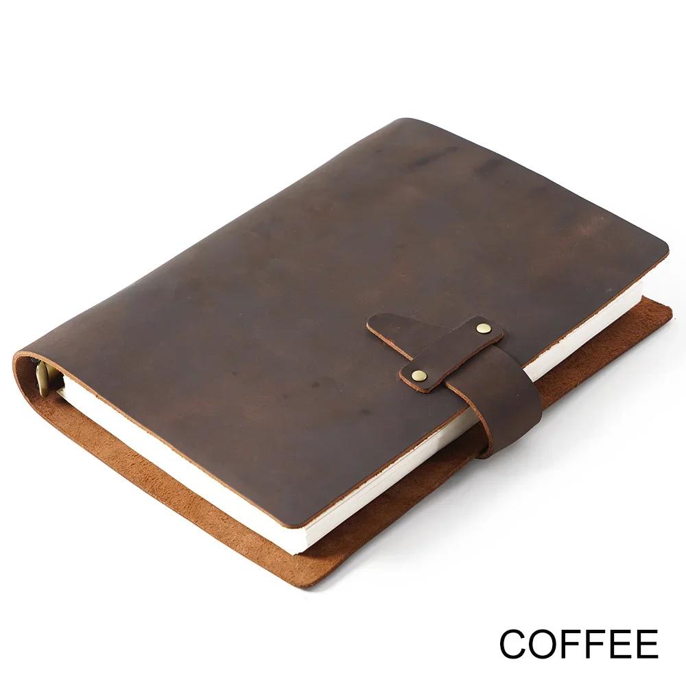 Vintage Design High Quality Natural Leather Rings Notebook A5 Size Diary Brass Binder Sketchbook Agenda Planner Stationery