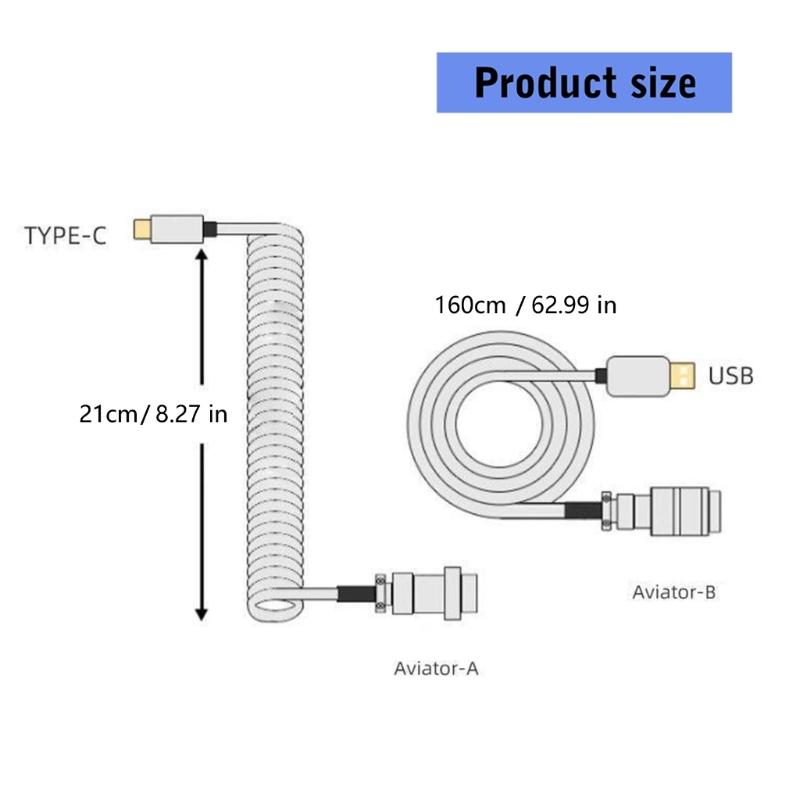 Coiled USB C Keyboards Cable Braided Detachable Aviation Type C Mechanical Keyboards Cable 1.6M
