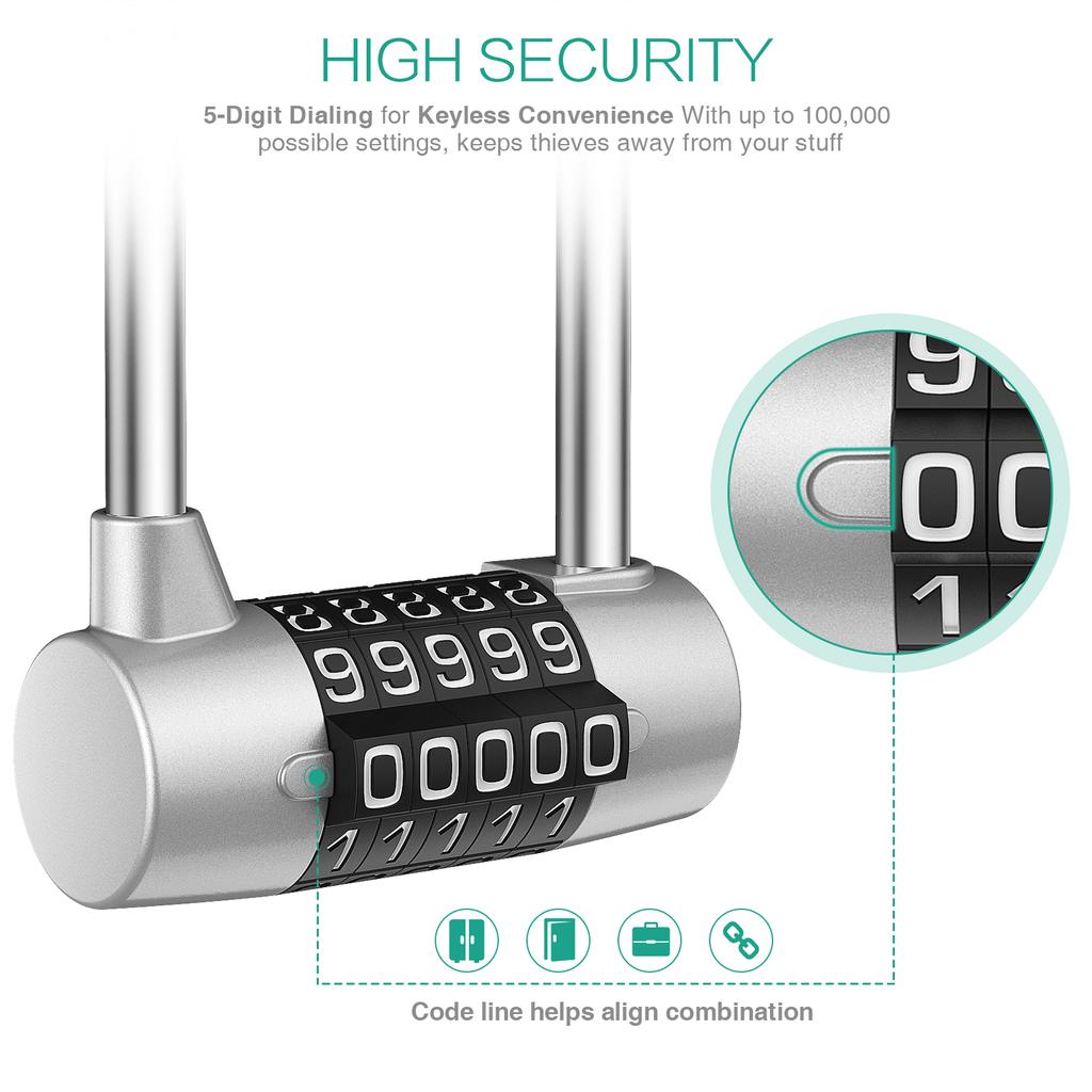 5 Digit Combination Padlock 4.65 Inch Long Shackle Resettable Padlock Lengthened Gym Lock Waterproof for School Gym Locker Fence