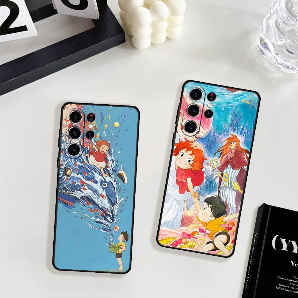 Fashion Cartoon Ponyo Phone Case For Samsung Galaxy S25 S24 S23 S22 S21 S20 Plus Ultra Note20 Limited Soft Black