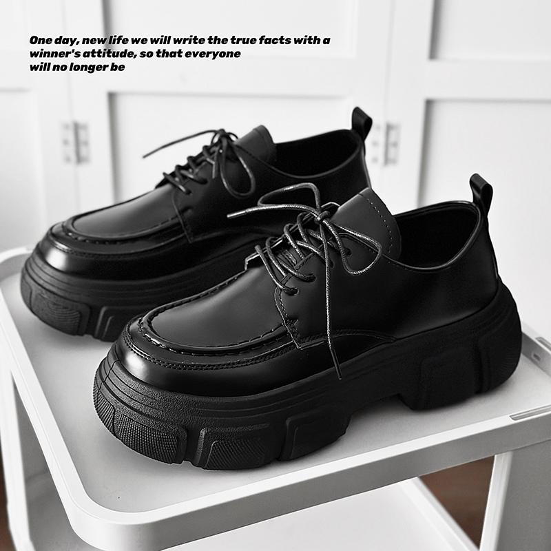 Men Harajuku Black Leather Shoes British Style Thick Sole Casual Oxfords Shoes Men Fashion Platform Derby Shoes Dress Man Trend