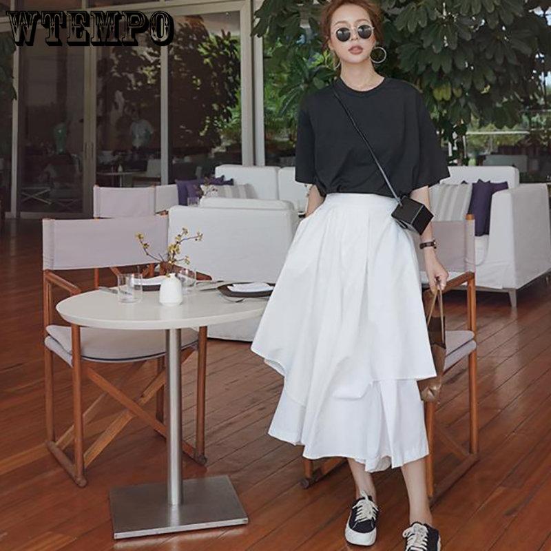 Japanese Gothic Irregular High Waist Pleated Skirts Women Black Harajuku Punk Cargo Skirt Summer Solid Casual Long Skirts