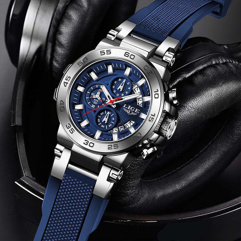 LIGE Fashion Men's Watches Silicone Strap Simple Sports Military Date 30M Waterproof Quartz Mens Wristwatches Relogios Masculino