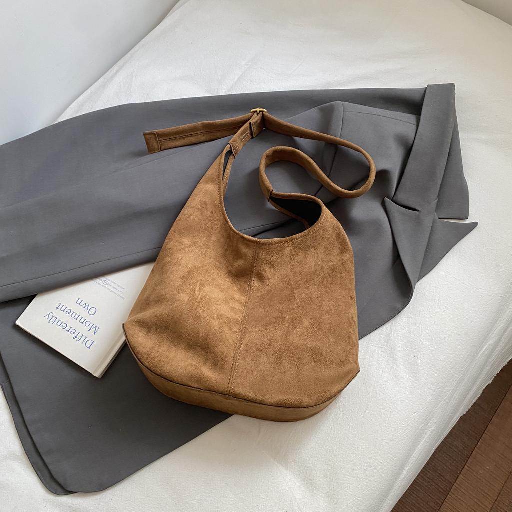 Autumn Winter Large Capacity Suede Shoulder Bag Women's Casual Buckle Shopping Tote Bags Solid Color Student Book Handbags