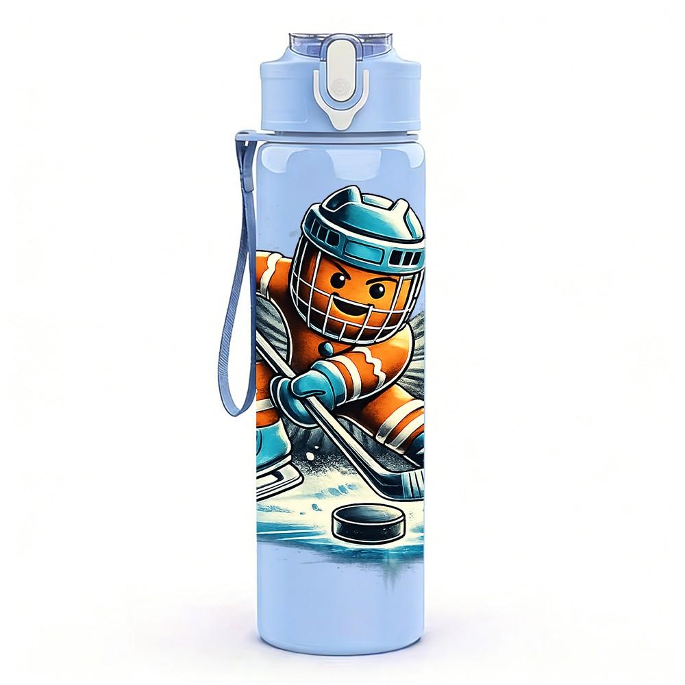 1PC Ice Hockey Player Sport Cartoon 750ml Color Plastic Sports Water Bottle Leakproof Flip Straw Lid Suitable for Sports Office Home Use