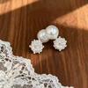 South Korea Dongdaemun New Snowflake Pearl Stud Earrings Women's Light Luxury High-end Earrings a Three-wear Temperament
