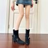 New foldable thick heel square head belt buckle short boots women's short western boots retro thin boots women's
