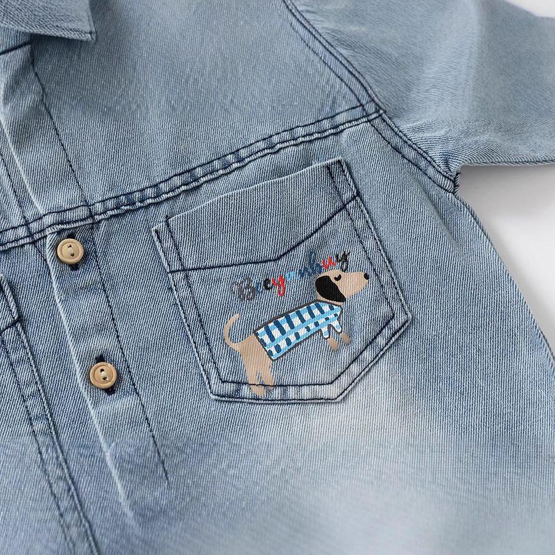 and Autumn Children's Clothing Boys' Long-Sleeved Shirt Jacket Small and Medium-Sized Children's Dachshund Lapel Cardigan Top Long-Sleeved Shirt