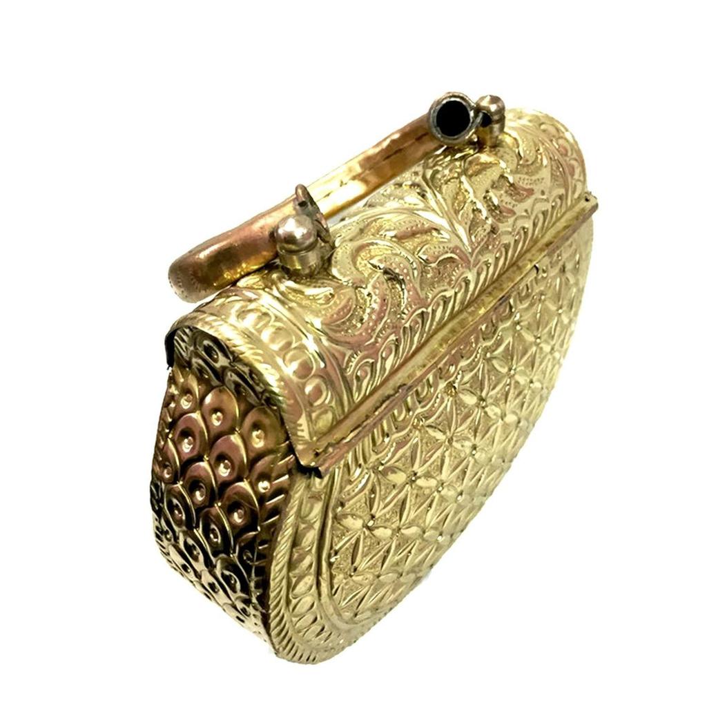 Golden Hnadle Clutches Vintage Handmade Brass Handbag for Women Party Bride Marriage Clutch