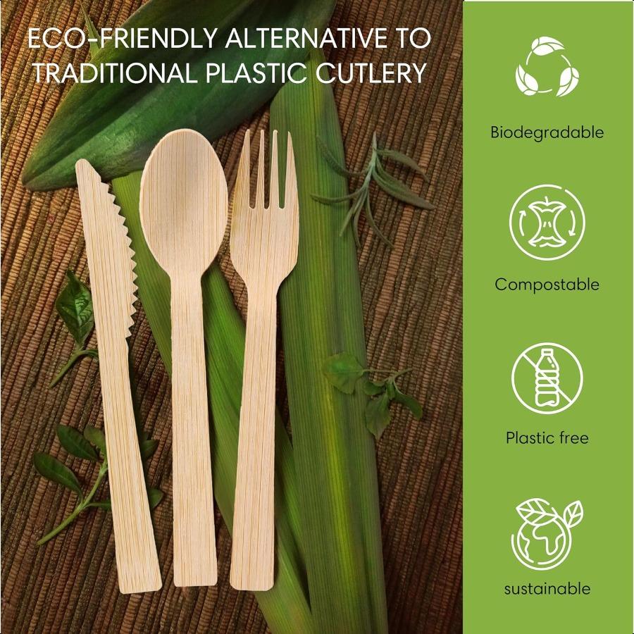 

Набор одноразовых бамбуковых столовых приборов, 25 штук: Набор бамбуковых биоразлагаемых и компостируемых столовых приборов в индивидуальной упаковке 25 вилок United States