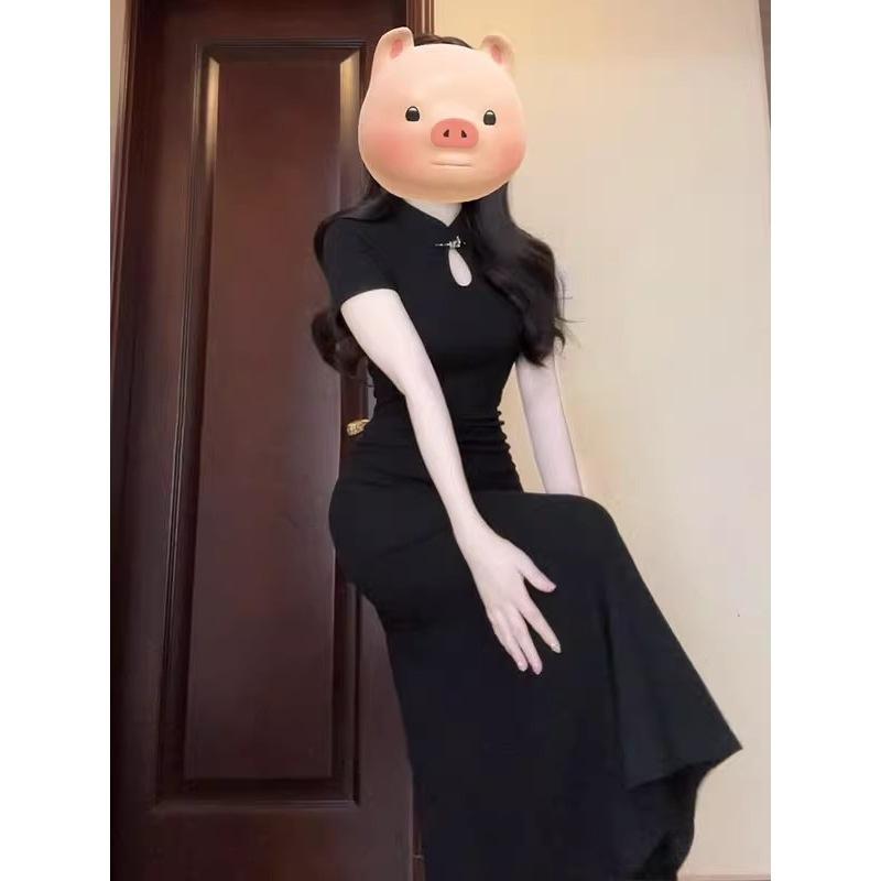 New Small Improved Cheongsam Black Dress Summer New Chinese Style Women's Slim Dress