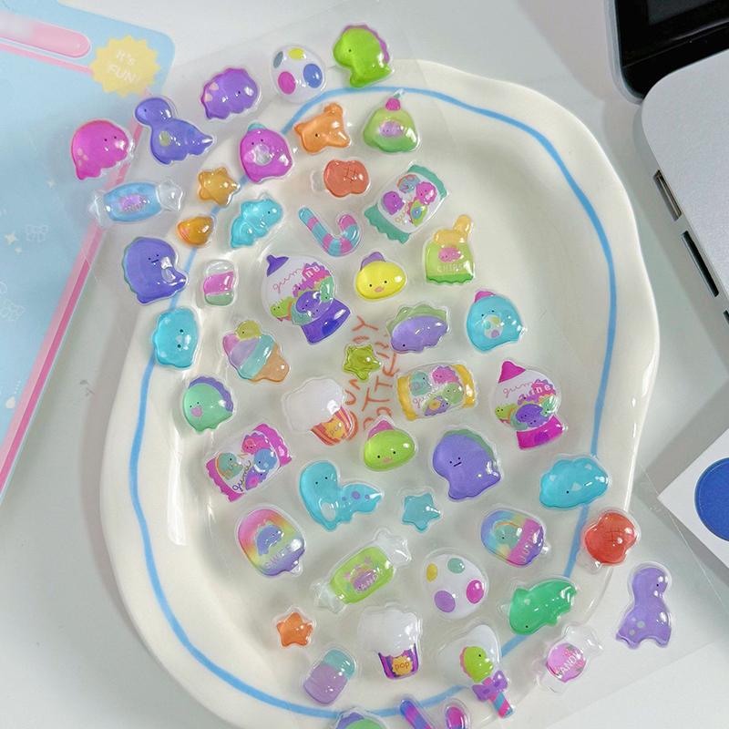 1Sheet Colorful 3D Relief Sticker Cute Animal Emboss Sticker Creative Stationery Journal Phone Case Computer DIY Decorations ZYF