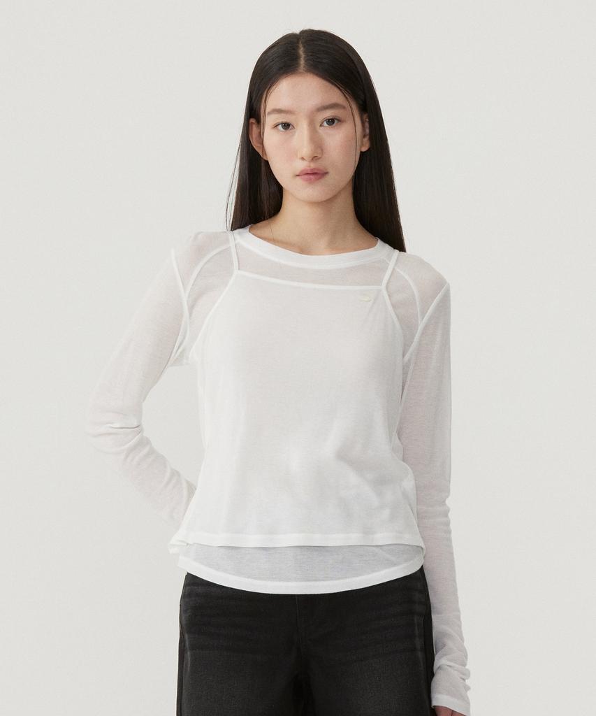 COVERNAT WOMAN Sheer Layered Long Sleeve White