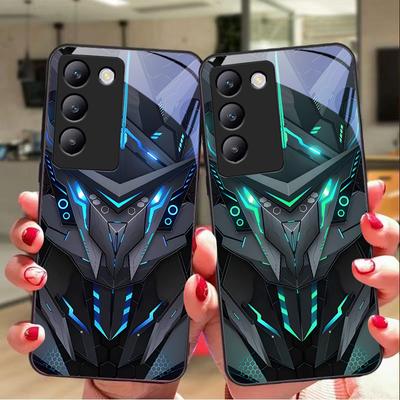 Kreatives Mech-Handyhülle aus gehärtetem Glas für Y72 33S 11 03 36 96 Lite 35 16 Iqoo 12 V40 SE 5G 29 40 21 30 X80 Pro Vivo Schwarz