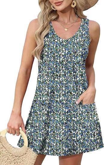 Summer Beach Loose V-Neck Sleeveless Pocket Dress Tank Top Skirt