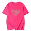 Plus Size Cotton T-Shirt - Women's Summer Short Sleeve Pink Heart Mid-Length Loose European Style