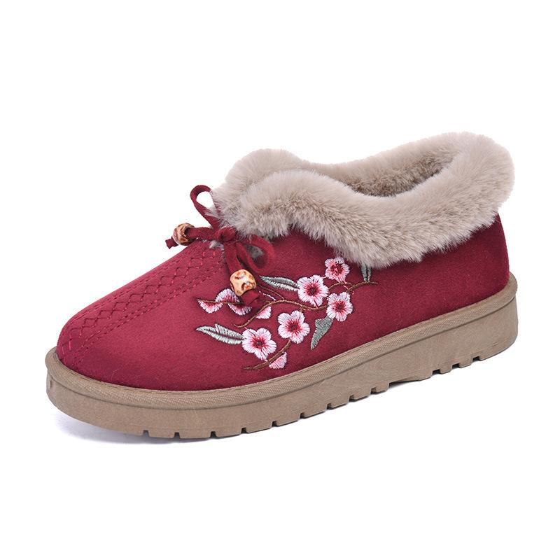 Bottines de neige chaudes à plateforme pour femmes, doublure en fausse fourrure, chaussures de marche décontractées antidérapantes brodées, bottines courtes pour femmes, chaussures d'intérieur et d'extérieur