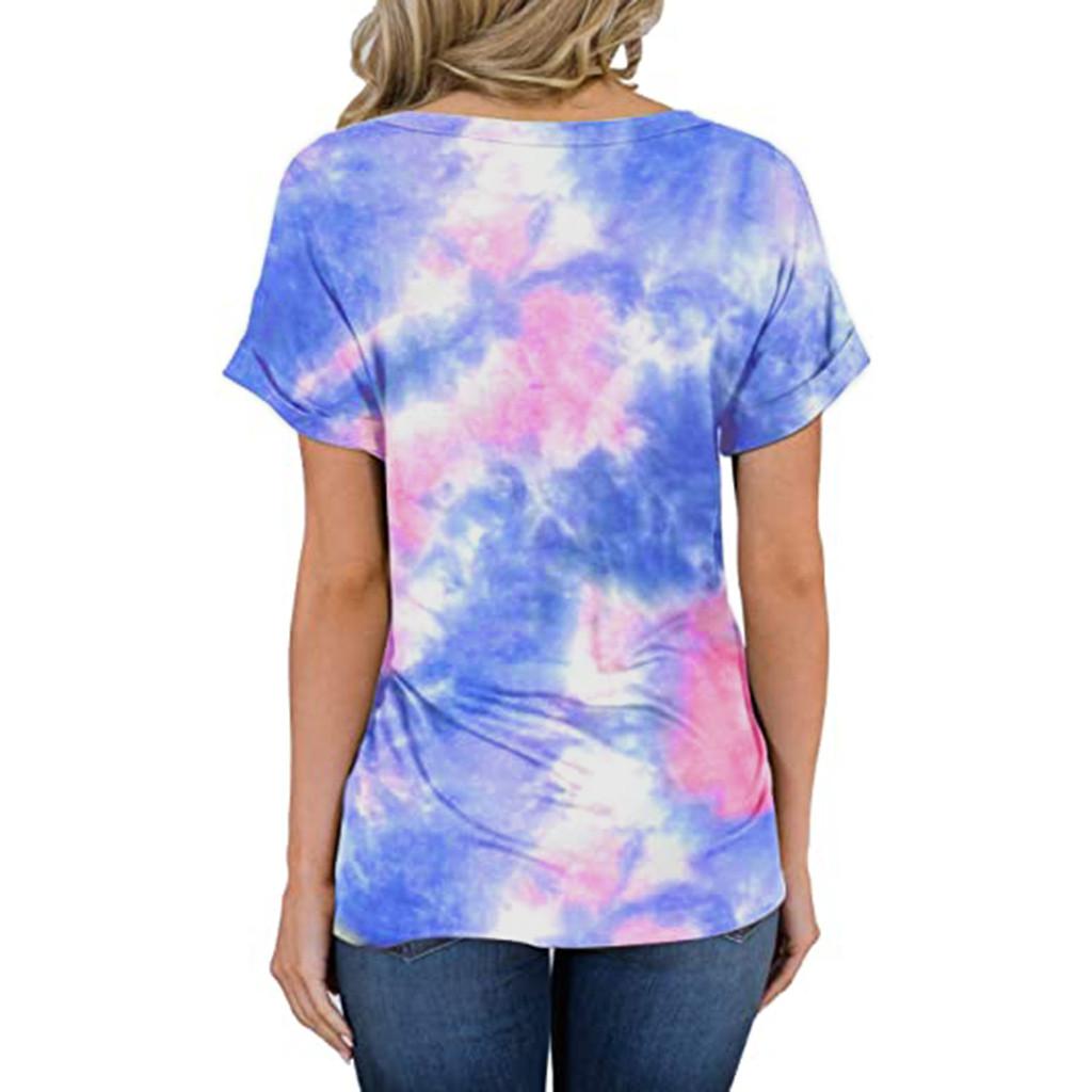 Kvinners rundhals kortermet Tie-Dye Print Uformell løs topp T-skjorte bluse