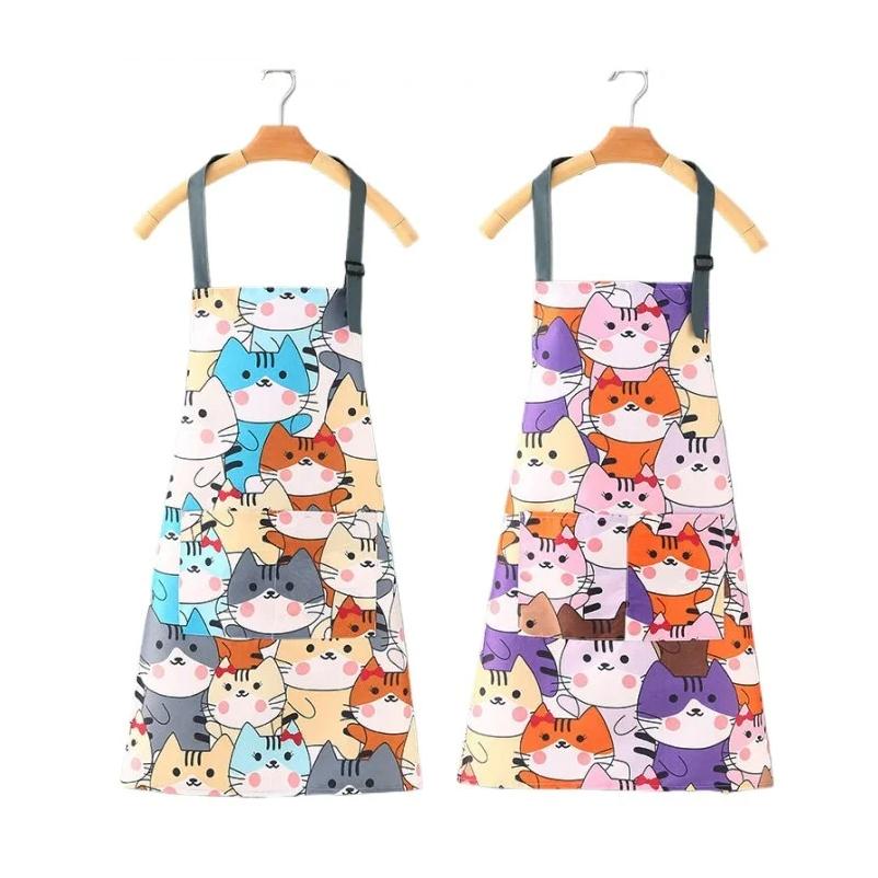 Cute Flower Cat Fruits Kitchen Household Oil-Proof Cooking Apron For Women Men Kitchen Waterproof Adult Coffee Baking Access
