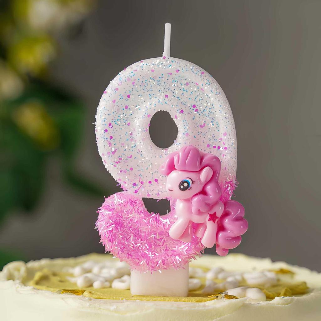 Pink Cartoon Pony Birthday Cake Number Candles Party Decorations