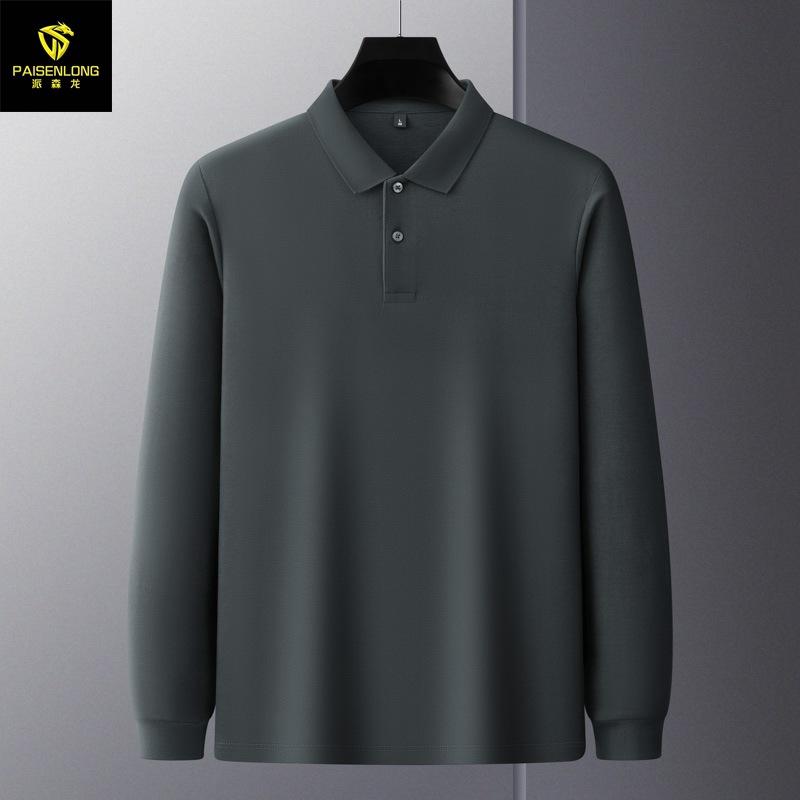 Autumn And Winter Lapel Slit Men'S Long-Sleeved Polo Shirt 100% Long-Staple Cotton Men'S Polo Shirt T-Shirt