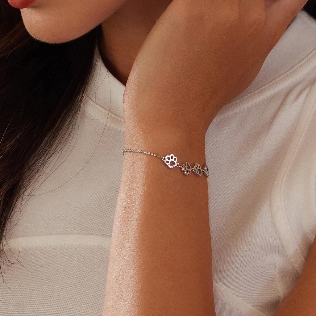 WOSTU Fashion 925 Silver Paw Trail Dog Animal Chain & Link Bracelets For Women Cute Jewelry Lucky Best Gift CQB096