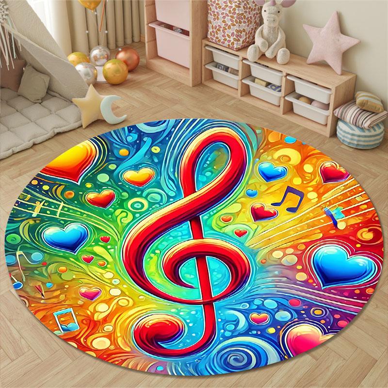 Retro Round Abstract Multicolor Floor Rug, Non-Slip Floor Mat for Office