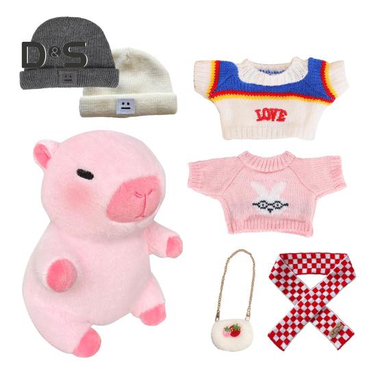 1 Set Plush Capybara Toy with Clothes Accessories Kids DIY Dress-Up Capybara Plushie Toddlers Boys Girls Stuffed Animal Doll Toy Decoration
