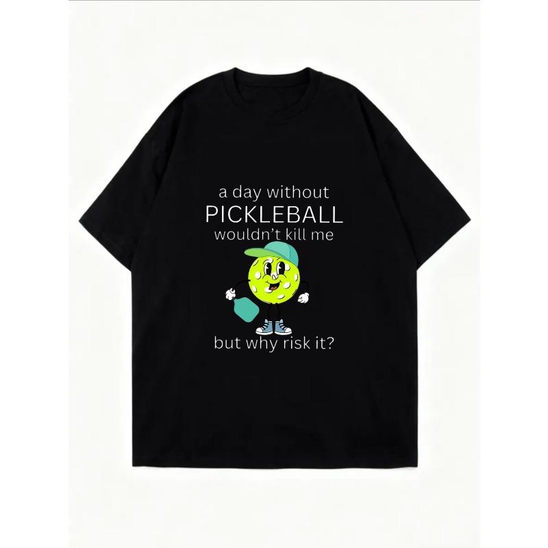 Weißes Oversized-T-Shirt mit Pickleball-Cartoon- und Textdesign für Freizeitkleidung und sportliche Aktivitäten
