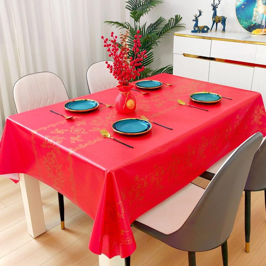 Festive Waterproof, Oil-Proof And Anti-Scalding Coffee Table Tablecloth Leave-In Rectangular Dining Table Cloth Household Living Room Tablecloth