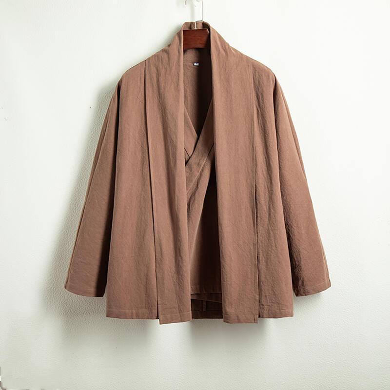 

Мужской кардиган ханьфу в китайском стиле, мужская традиционная одежда, жаккардовые рубашки для кунг-фу, куртки-кимоно, пальто, винтажная рубашка в восточном стиле 3XL кофейный