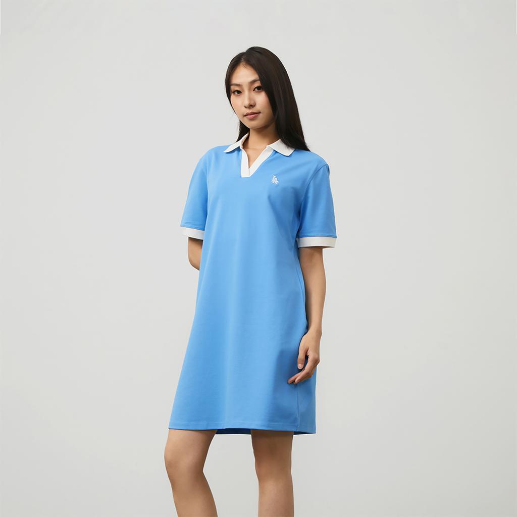 New MLB Base Logo Short Sleeved Dresses Women's Blue 3FOPB0343-07BLL