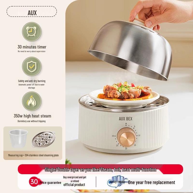 Automatic Egg Steamer with Power-Off, Multifunctional Stainless Steel Timer Cooker