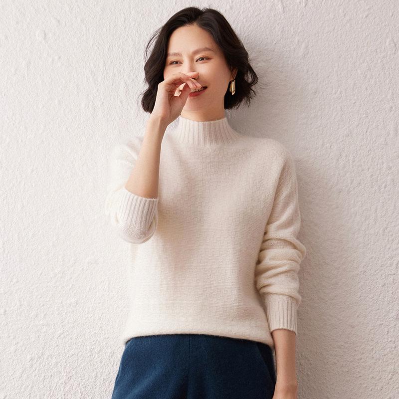 Lekasha Women's Raglan Sleeve Cashmere Half-High Neck Pullover for Autumn/Winter