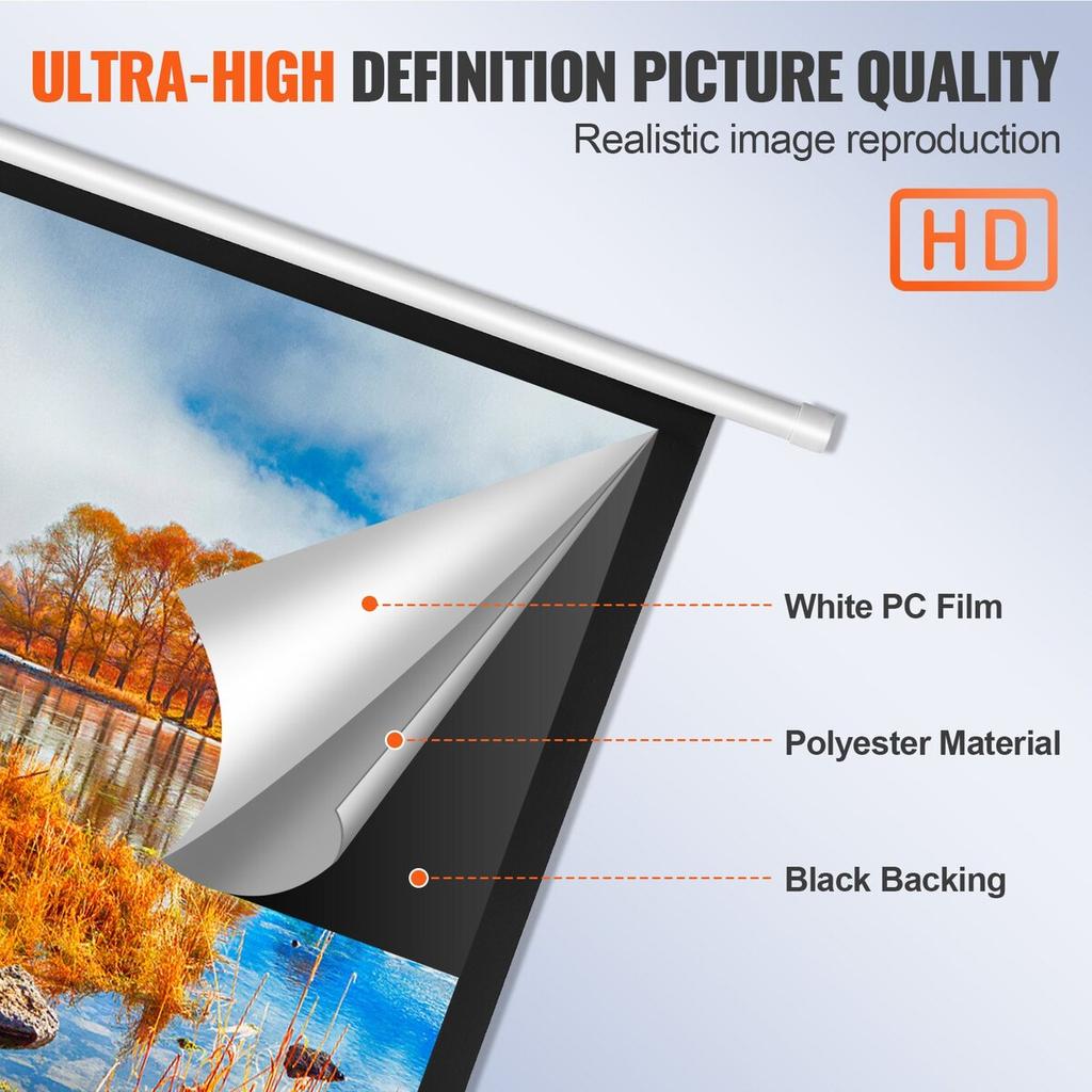 Manual Pull Down Projector Screen, 100 Inch 16:9 4K 1080 HD Retractable Projector Screen, Auto-Locking Portable Projection Screen, Portable Projector