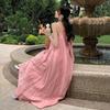 Pink suspender long dress women's summer new seaside vacation beach dress neck design niche skirt