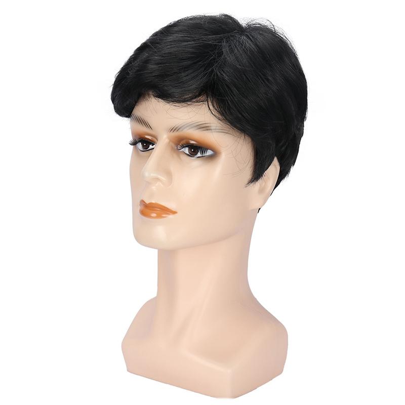 Synthetic Black Mix Blonde Short Curly Wig for Men Highlights Wigs with Bangs Heat Resistant Old Man Wig Father Gifts