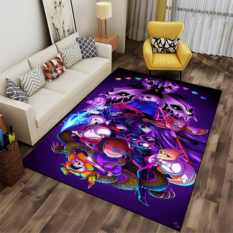 Colorful illustrated characters with dark fantasy theme Non-slip rug suitable for living room and bedroom sofas