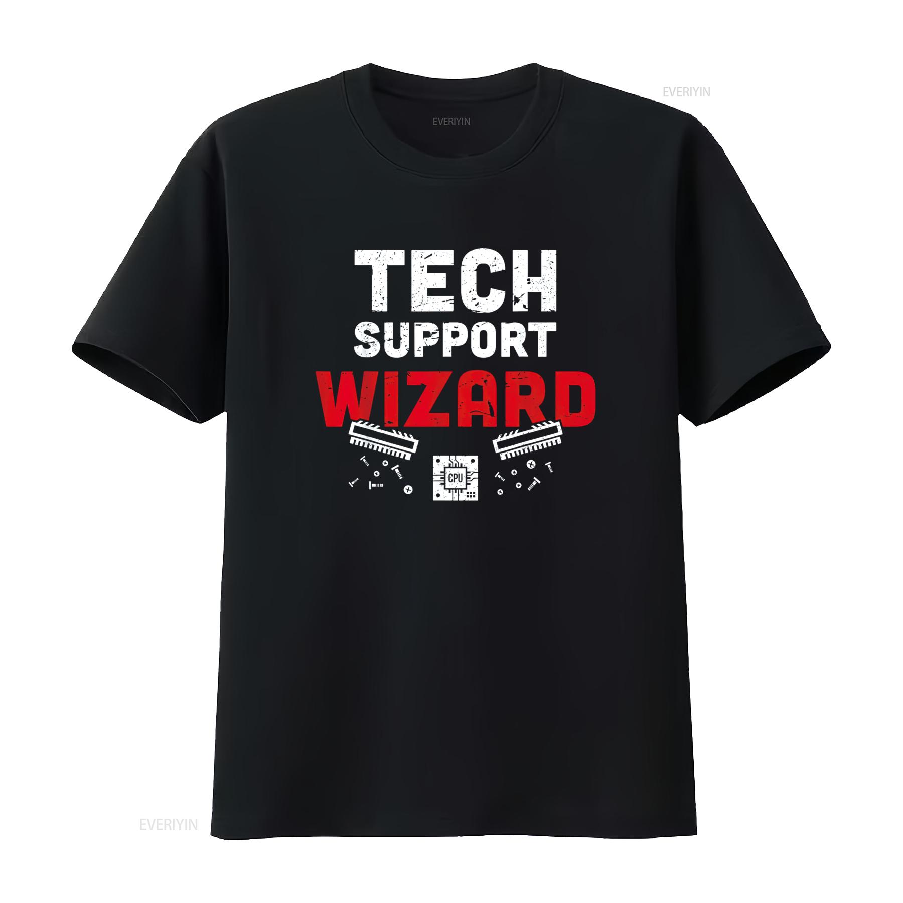 

Tech Support Wizard Helpdesk and Computer Technician T Shirt vintage Washed Casual fashion streetwear Soft Versatile Slightly 4XL