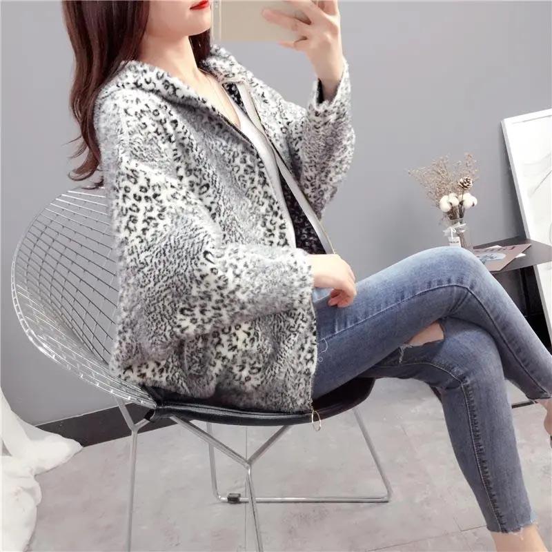 Coat for Women Leopard Autumn Winter Thickened Casual Oversize Double Layer Windbreaker Waterproof Hooded Jacket