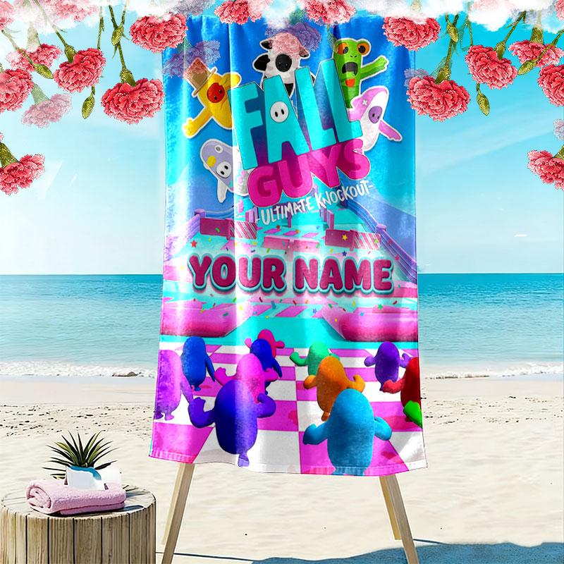 Custom Fall Guys Print Beach Towel, Large Soft Quick Dry Towel for Beach Camping Swimming