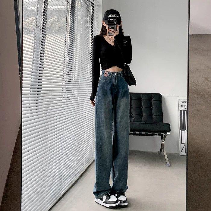 Women's High Waist Velvet Jeans - Slimming, Straight-Leg, Wide-Leg, Retro Petite Fit for Autumn/Winter